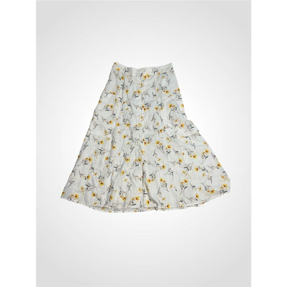 Women’s Linen Blend Sunflowers/Daisy summer midi skirt 6